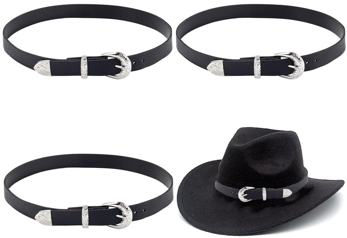 Dailygoods - Dailygoody - Hoedenband - Cowboy Hoedenband - Verstelbaar - Zwart - Decoratieve Hoedenband - Geschikt voor Mannen en Vrouwen - 3 Stuks