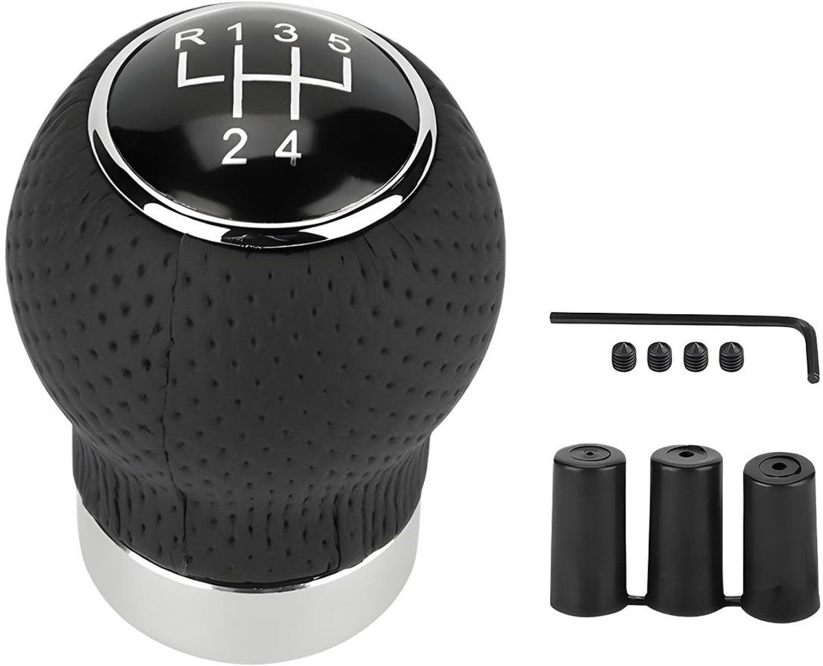 Dailygoody - Universele versnellingspook - Handmatig - PU-leer - Zwart - Schakelpook met adapters - Geschikt voor 5 versnellingen - Voor handgeschakel