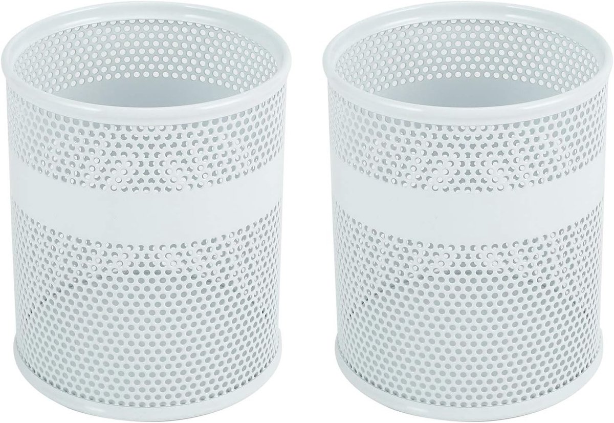 Mesh Desk Tidy Pen Pot en Pencil Holder voor Make-up en Kantoorbenodigdheden, Set van 2, Wit