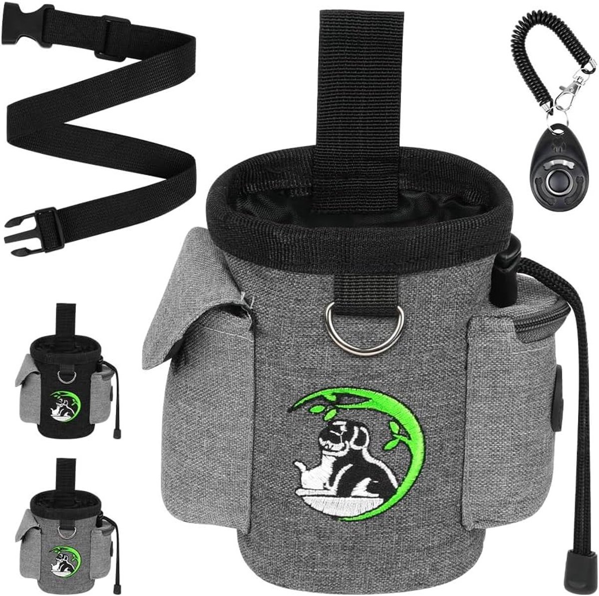 Honden Snackzak met Tailleband en Trainingsclip, Verstelbare Trekkoord Sluiting, Inclusief Poepzak Dispenser, Waterdicht Oxford voor Honden Training en Wandelen