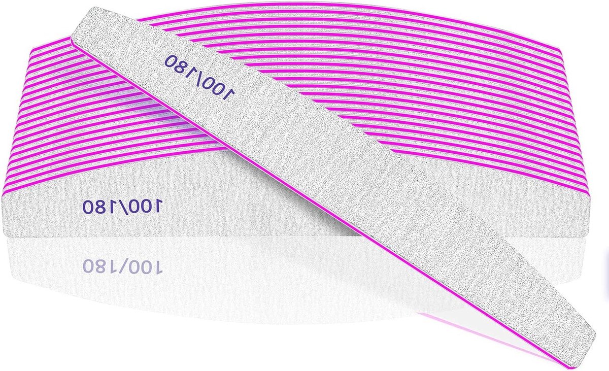 Professionele Nagelvijl Set van 12 Stuks, Gebogen Vijl voor Vingernagels, Dubbelzijdige 100/180 Grit Manicure Tools voor Thuis en Salon Gebruik