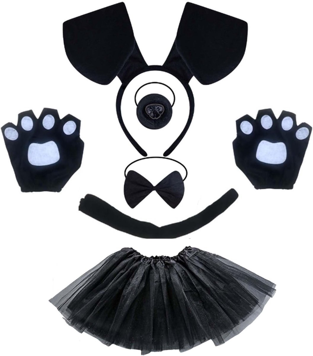 Zwart Puppy Kostuum voor Volwassenen – 6-Delige Verkleedset met Oren, Neus en Handschoenen voor Halloween en Feestjes