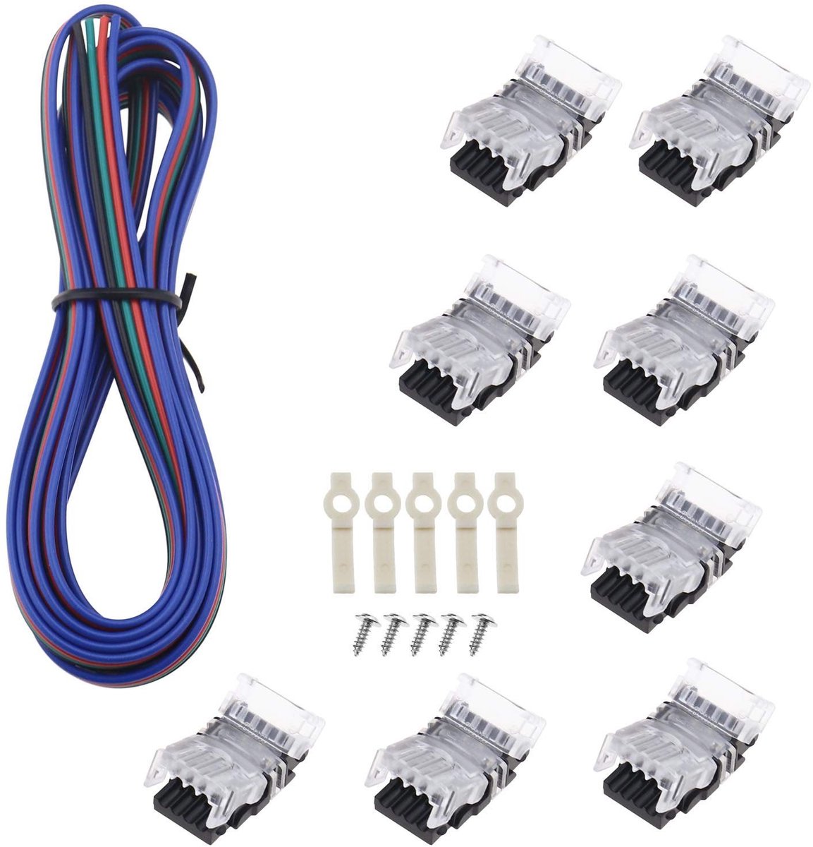 Dailygoods - Dailygoody - LED Strip Connector - Strip to Wire Connectors - Waterproof en eenvoudig in gebruik - RGB - 5050 LED Strip - Voor DIY projecten - 8 stuks