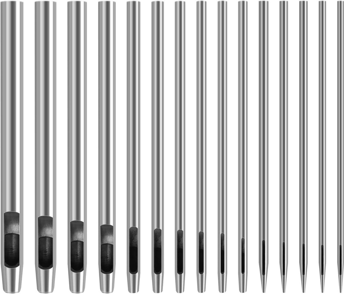 15-delige leerponsset, inclusief stalen perforator, ronde perforator en andere gereedschappen voor leerbewerking, geschikt voor horlogebandjes, canvas riemen, papier, plastic, enz., maten 0,5 mm-6 mm.
