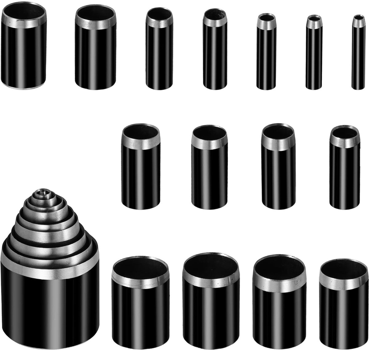 25-delige set cirkelvormige gereedschappen voor het snijden van leer, een set ponsgereedschappen voor leer, een set cirkelvormige ponsmatrijzen van koolstofstaal van 1-25 mm, geschikt voor doe-het-zelfprojecten.