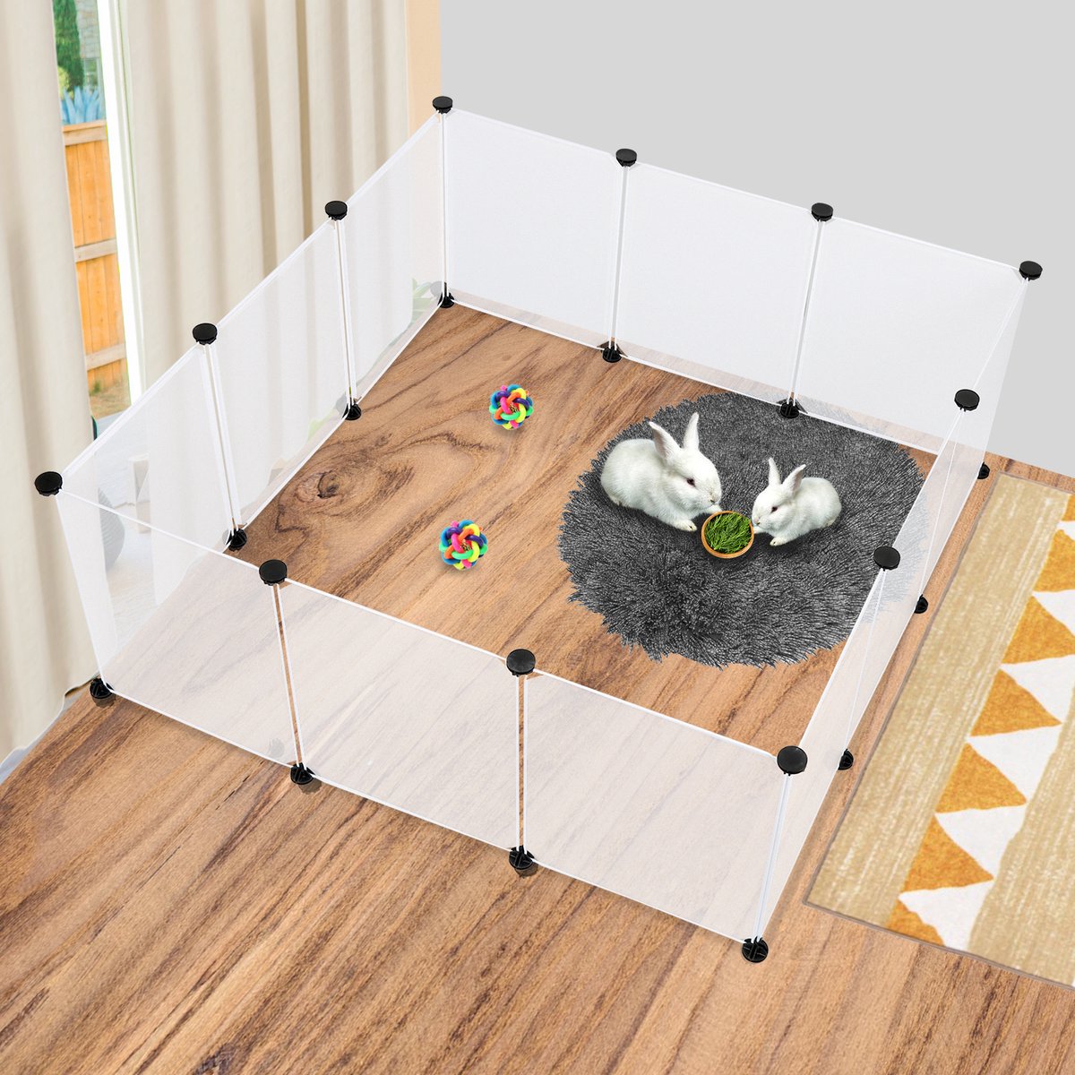 Witte Konijnenren Huisdierenren 12 Panelen Kunststof voor Cavia Hamster Konijn thumbnail 6