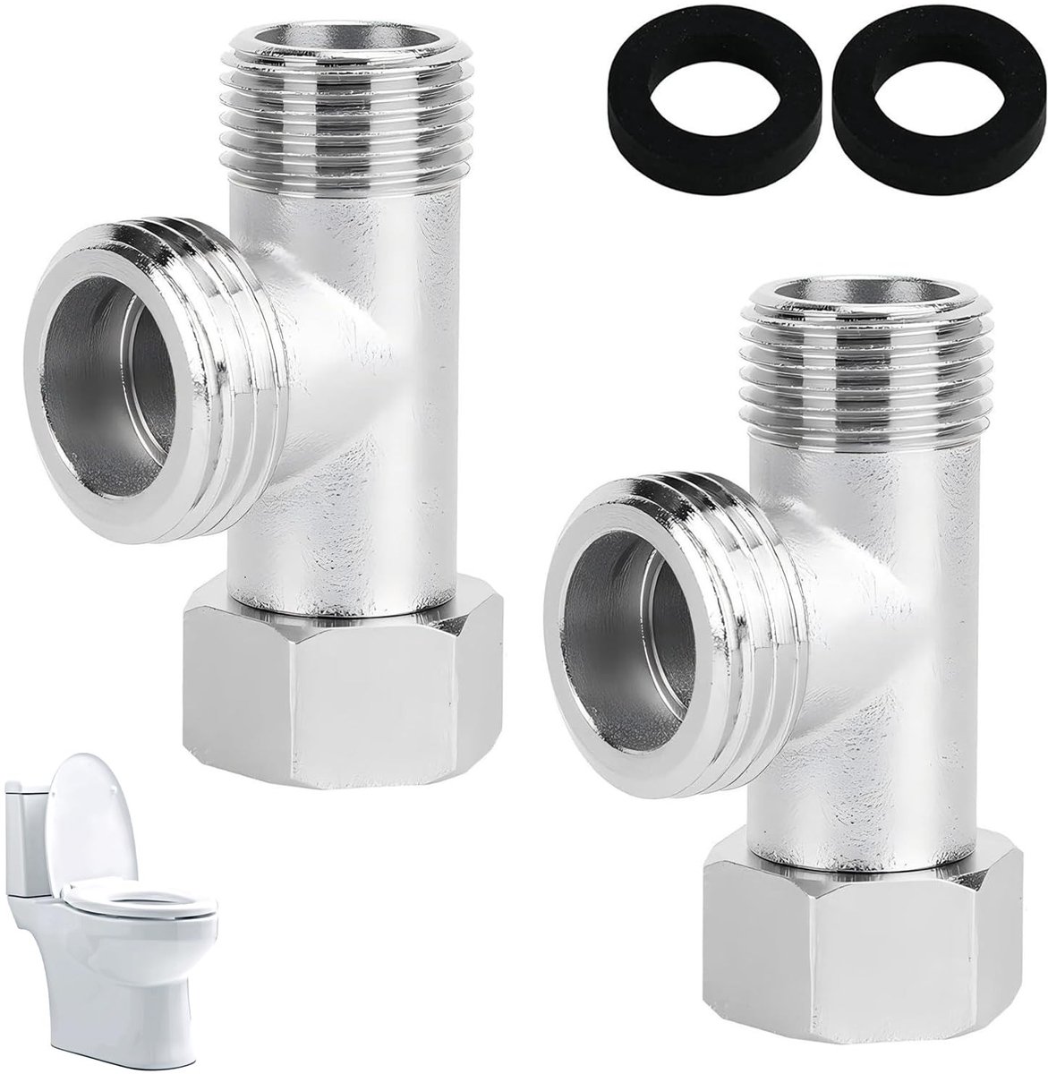 Dailygoods - Dailygoody - 3-weg Omschakelklep - T-connector - Eenvoudige installatie - Geborsteld Nikkel - T-fitting - Geschikt voor toilettanks - 2 Stuks