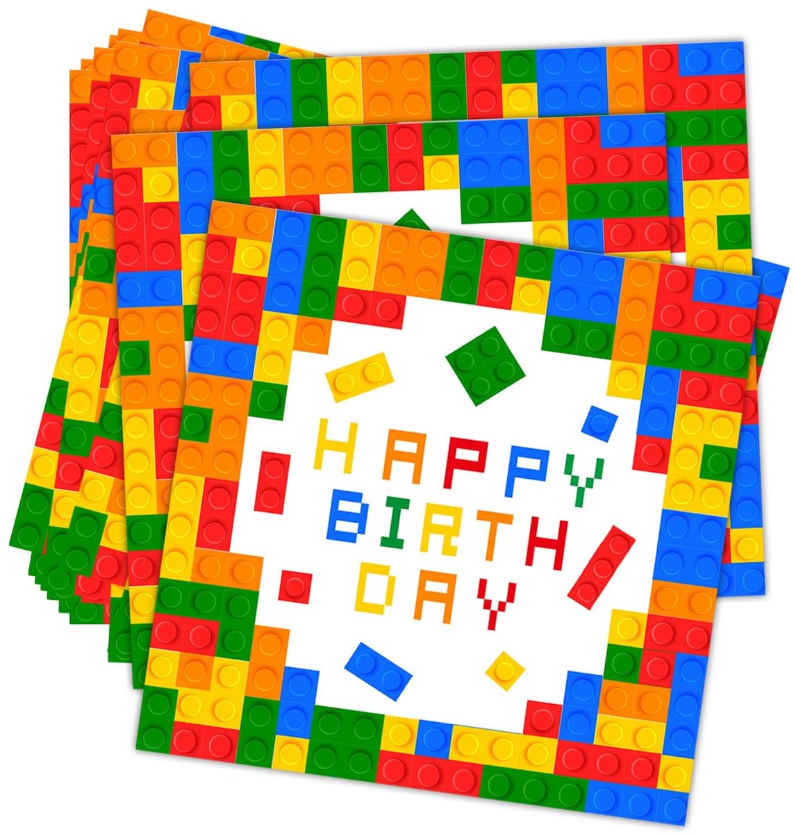 Dailygoods - Dailygoody - Decoratieve verjaardagsservetten - Bouwstenen themafeest - 20 stuks - Kleurrijke servetten - Tafeldecoratie - Geschikt voor kinderverjaar...