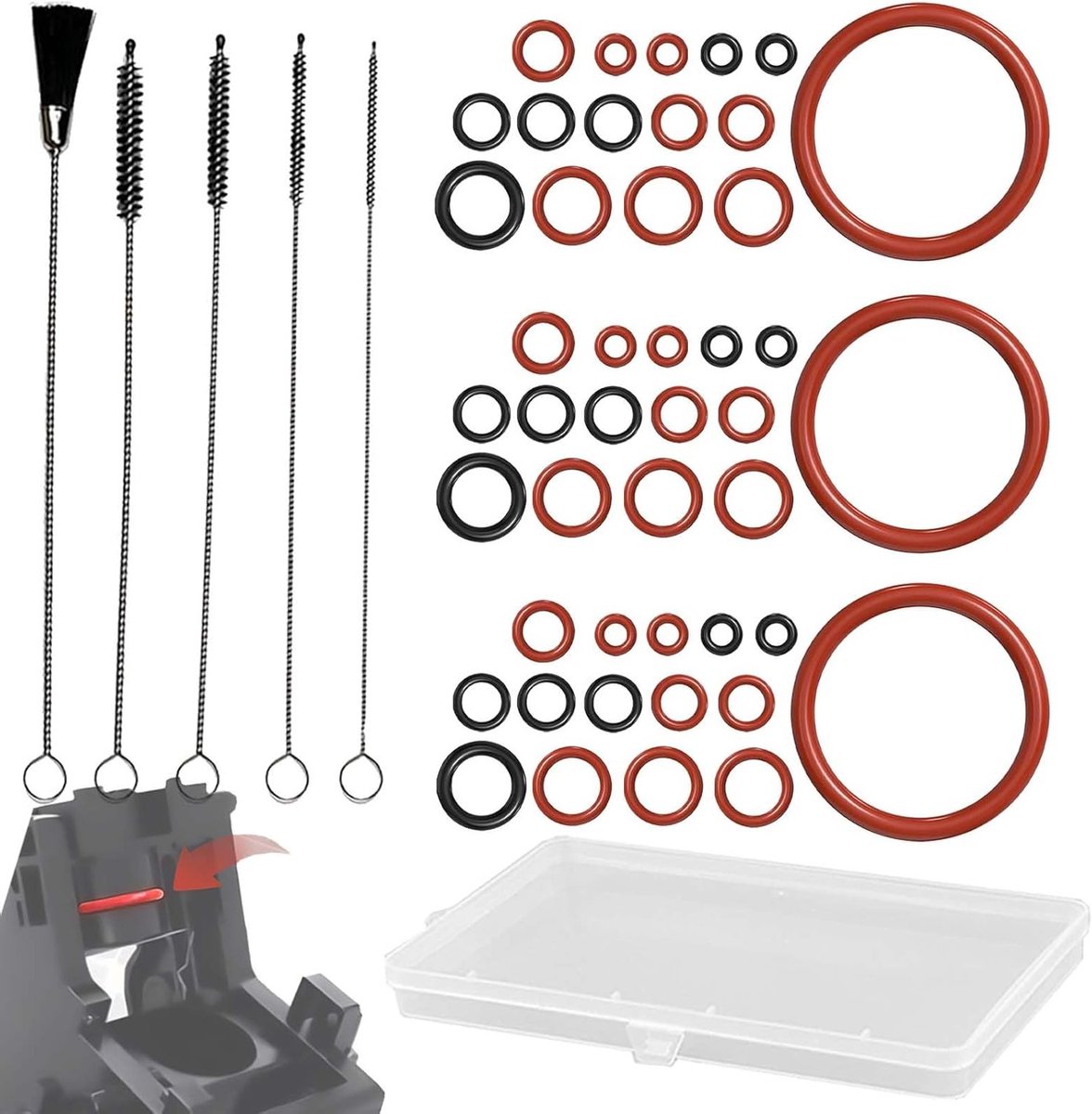 50 Silicone O-Ringen Set voor Saeco en Gaggia, Geschikt voor Stoom- en Afvoerventielen, Inclusief Reinigingsborstel Set