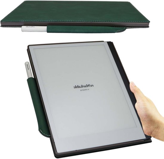 Dunne en Lichtgewicht Beschermhoes voor ReMarkable 2 Paper Tablet 10.3" met Penhouder - Leer - Groen - Ideaal voor Creatieve Professionals en Studenten — afbeelding 4