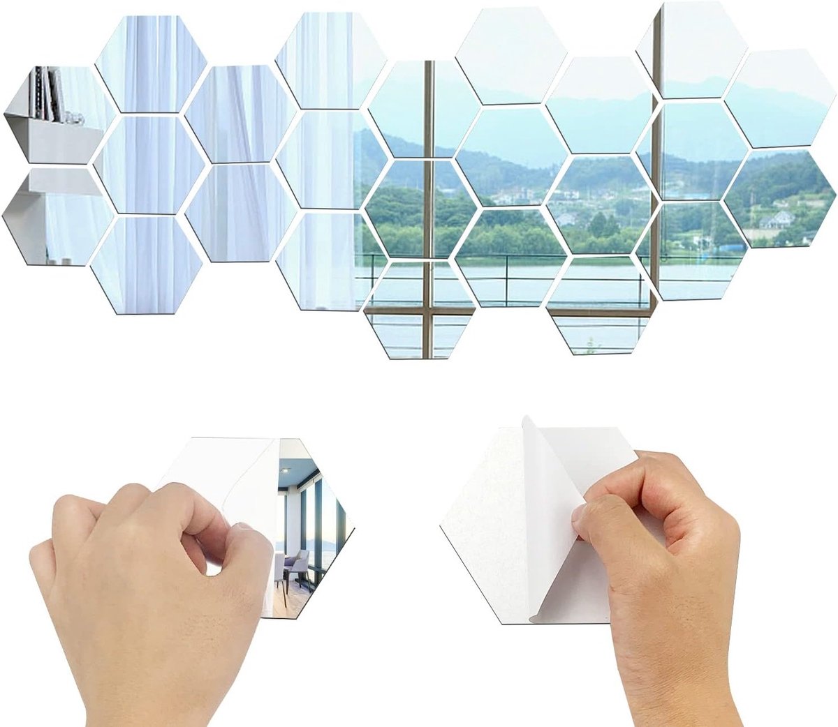 Set van 24 Hexagonale Verwijderbare Muurstickers voor Creatieve Thuisdecoratie in Zilver