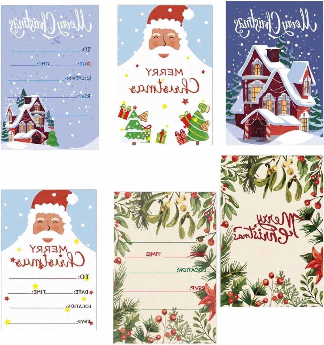 30 Kerstuitnodigingen, 3 Verschillende Ontwerpen, Feestelijke Kaarten voor Kinderen en Volwassenen, Perfect voor Kerst en Verjaardagen