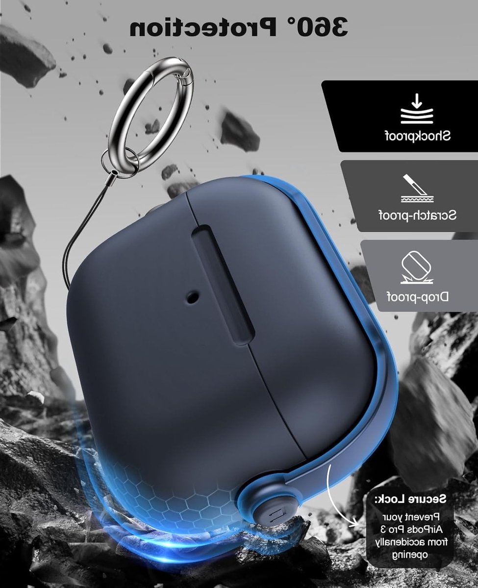 Beschermhoes voor AirPods Pro 3 (2025) - Schokbestendig, Hard Shell, Inclusief Schoonmaakset en Sleutelhanger, Navy Blauw