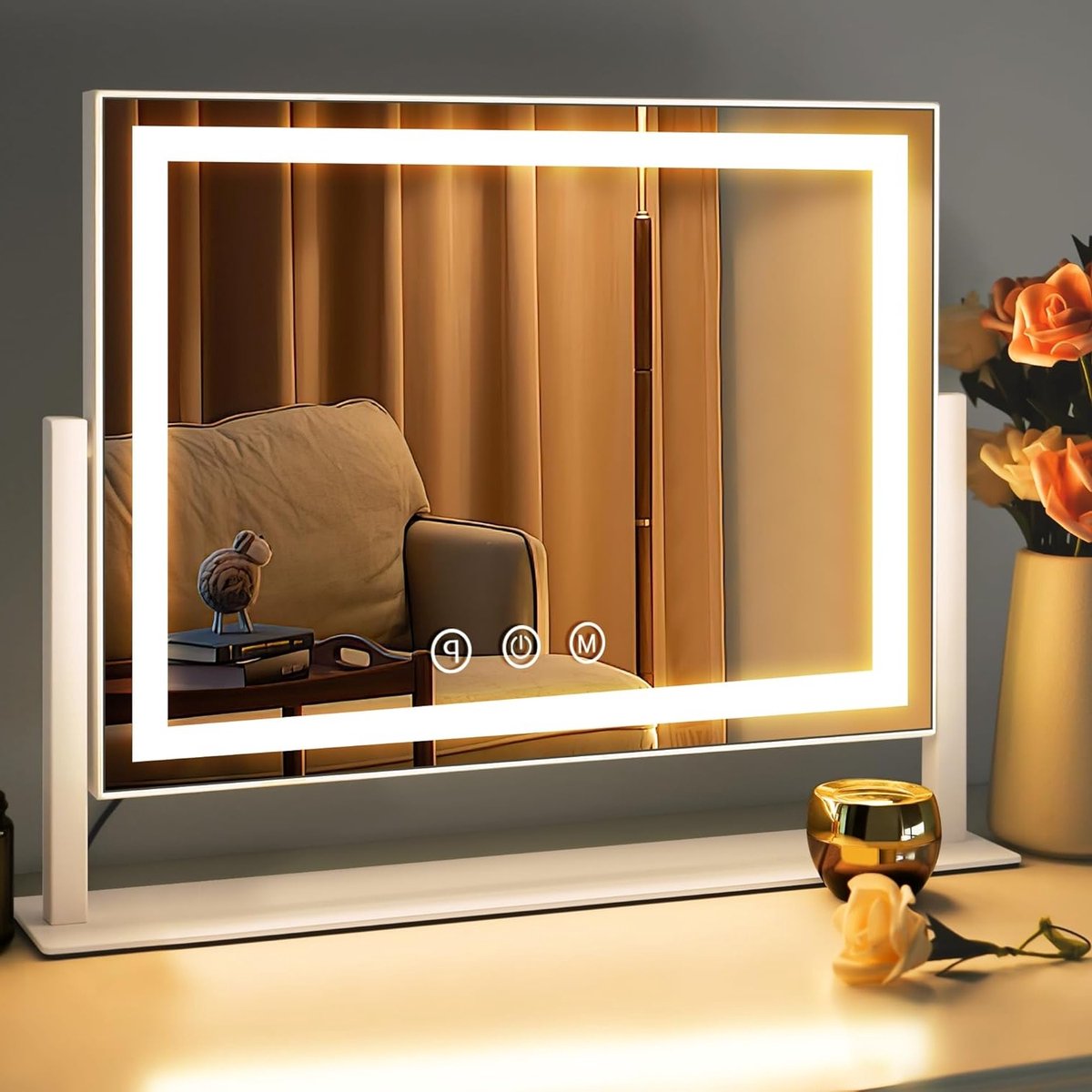 Verlichte Make-up Spiegel met 3 Lichtstanden, Draaibare Tafelspiegel met Touch Sensor, Perfect Cadeau voor Vrouwen en Schoonheidliefhebbers