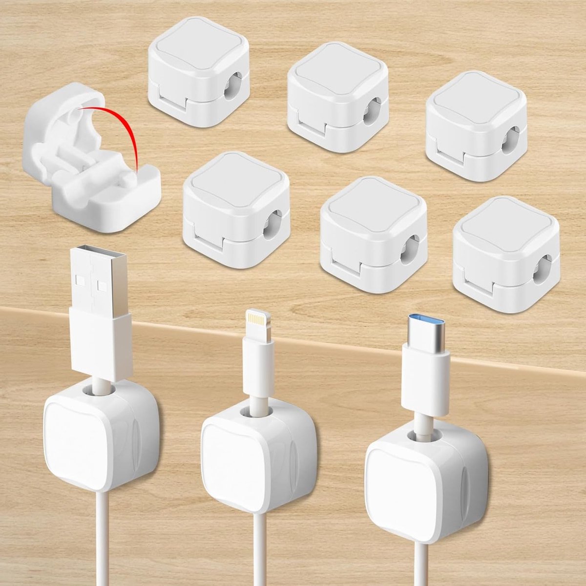 Set van 10 Zelfklevende Kabelclips voor Kabelbeheer - Ideaal voor Bureau, Nachtkastje en Oplaadkabels, HDMI, USB en Audiokabels