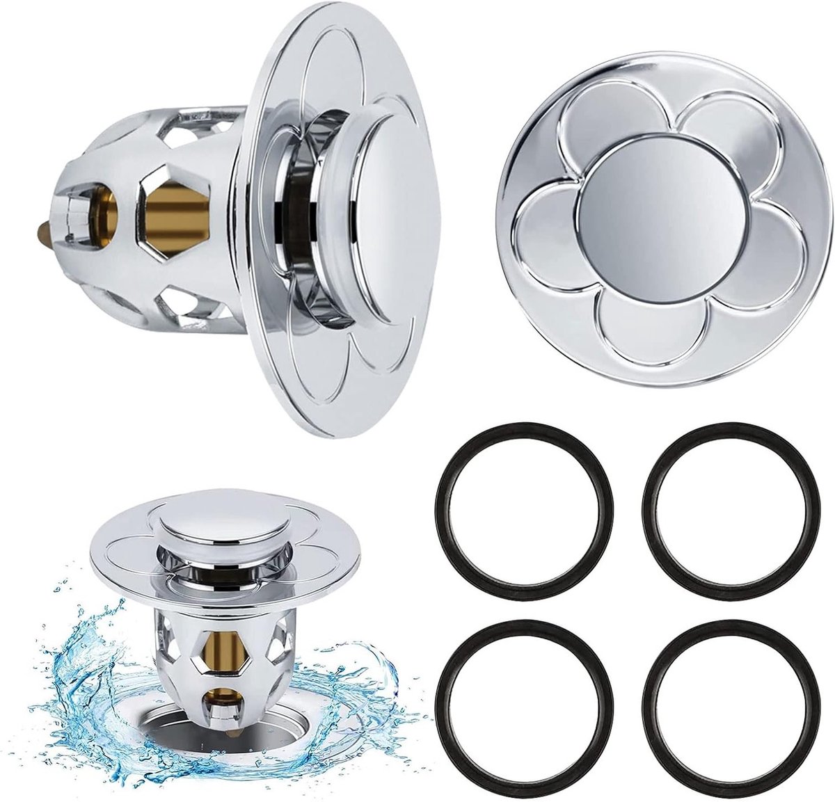 2 Stuks Universele Afvoerplug voor Wasbak, Push Type Afvoerfilter met Anti-Verstopping, Geschikt voor Bad en Keuken (34-40mm)