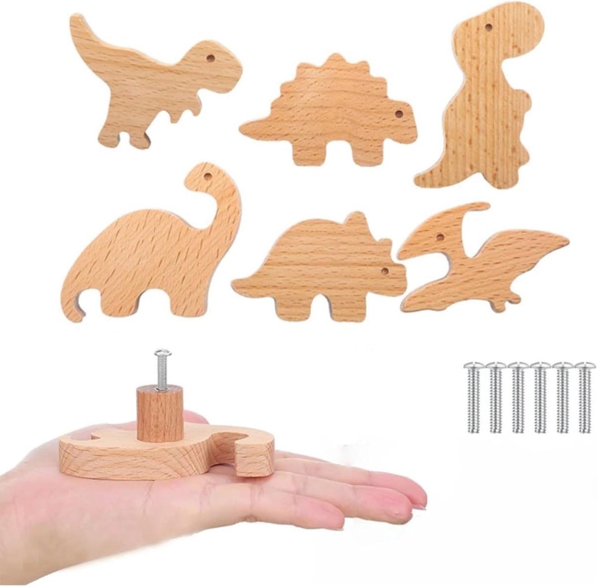 Houten Dieren Knoppen voor Meubels - 6 Stuks Kastknoppen met Schroeven voor Kinderen, Ideaal voor Keuken en Woonkamer