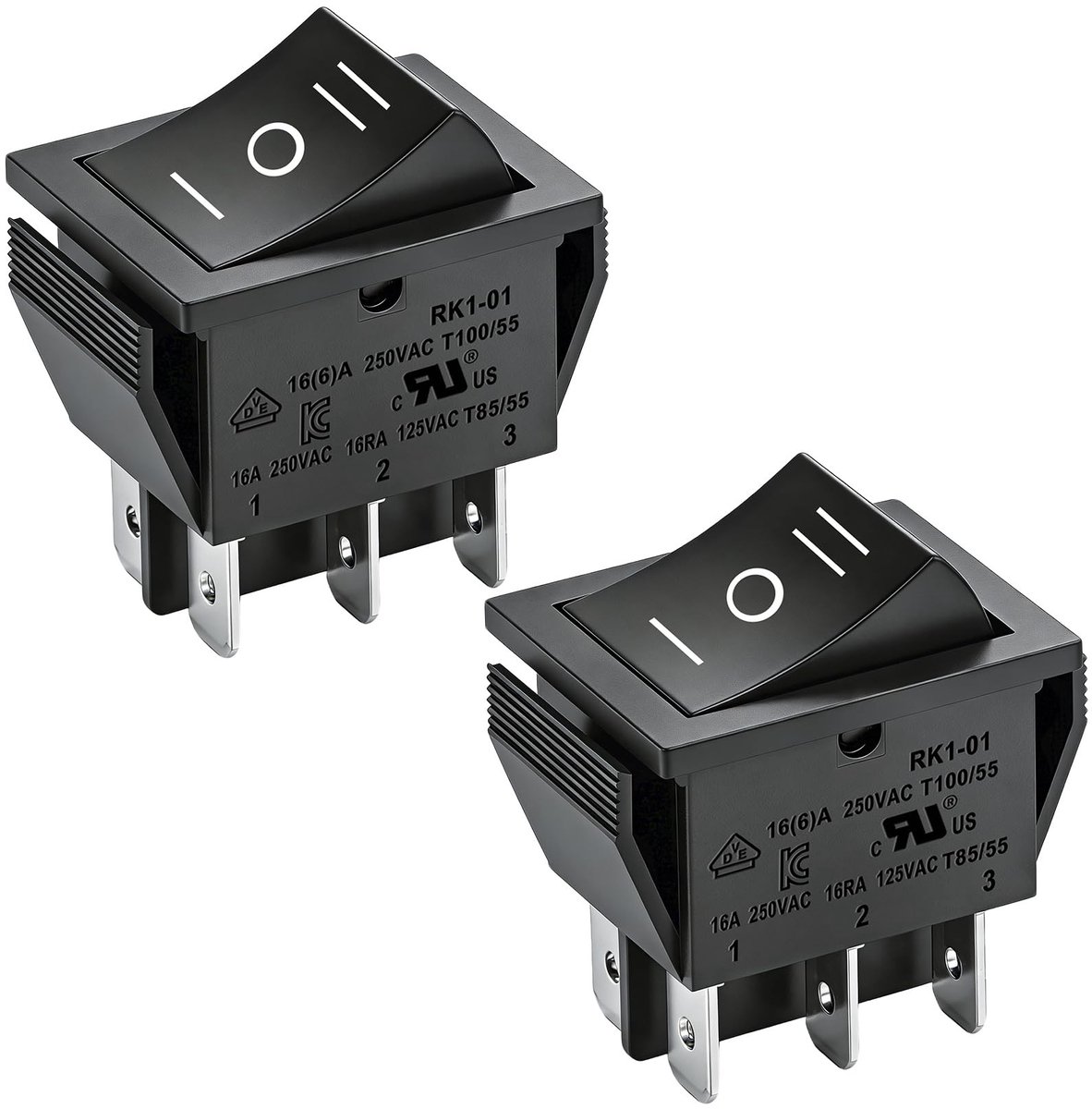 Dailygoods - Dailygoody - Rocker Switch - On/Off Schakelaar - Zwart - Toggle Switch - 16 A, 250 - Geschikt voor Elektronische Toepassingen - 2 Stuks