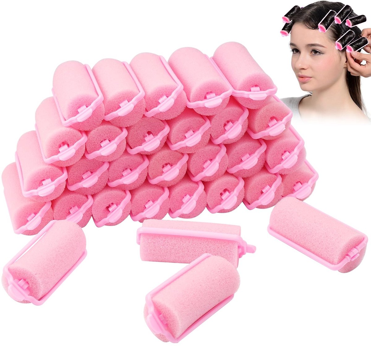 Dailygoods - Dailygoody - Foam Sponge Hair Rollers - Haarstyling Krulspelden - Geen Schade aan Het Haar - Roze - Slaapkrulspelden - DIY Haarstyling - Geschikt voor...
