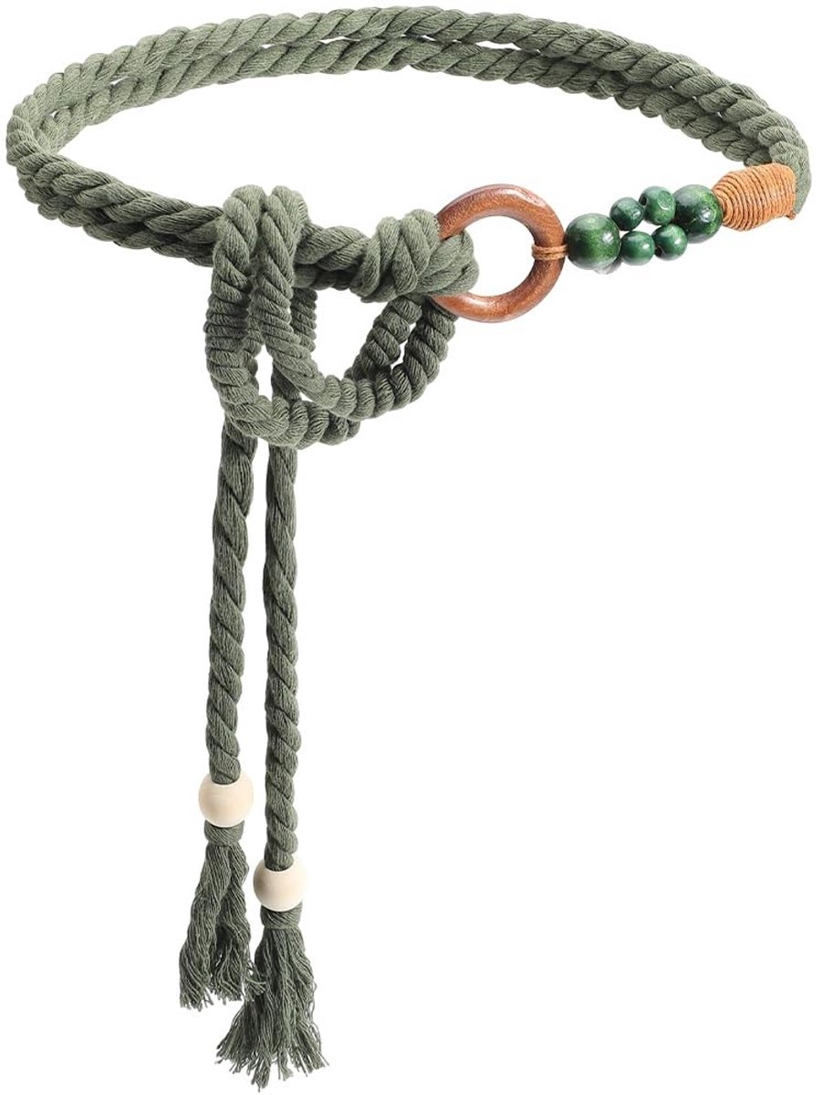 Dailygoods - Dailygoody - Bohemian Riem - Boho Touw Riem - Handgemaakt - Zwarte Riem - Decoratieve Taille Riem - Geschikt voor Dames - Lange Skinny Riem