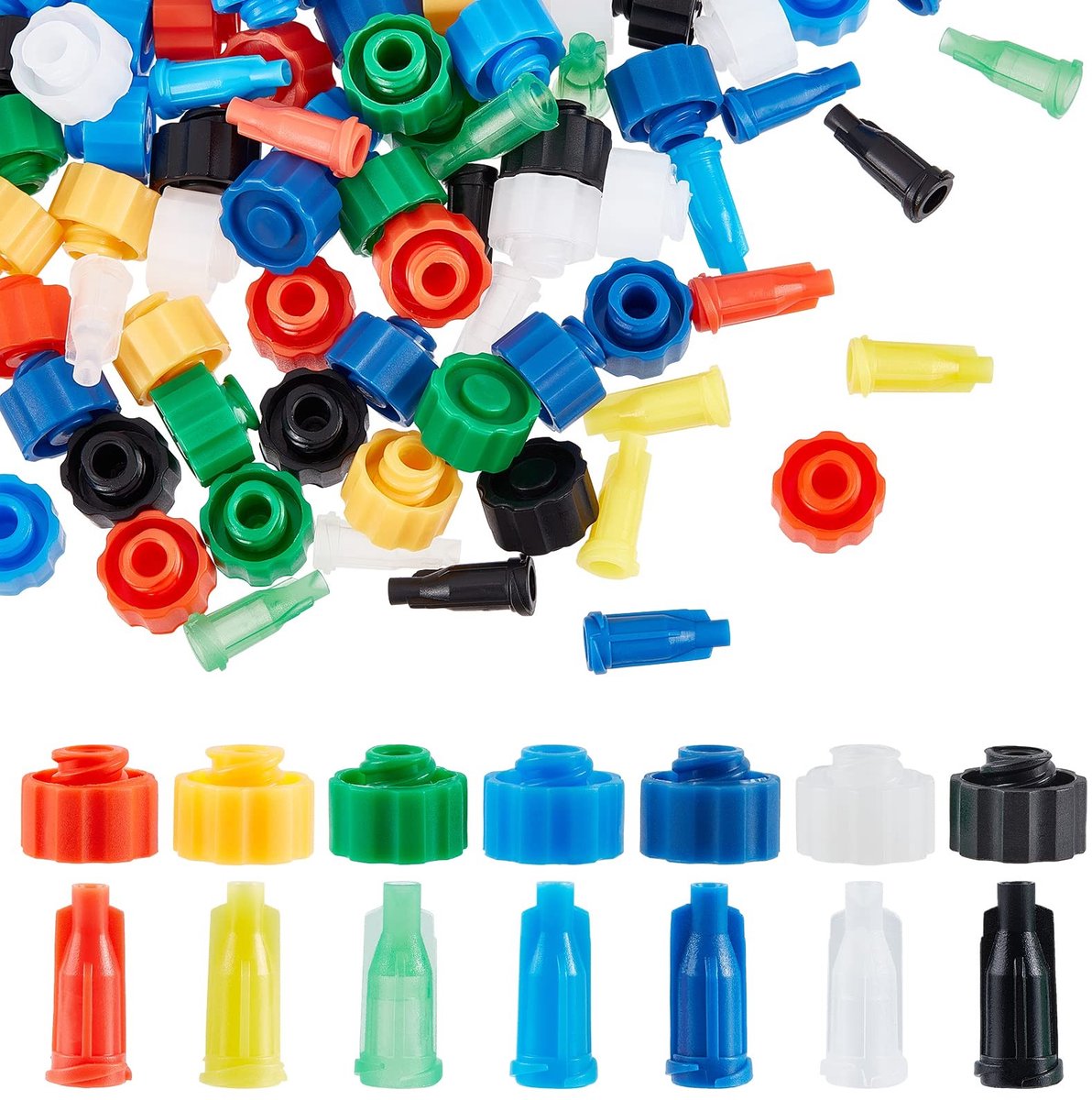 Dailygoods - Dailygoody - Spuit Tip Caps - Luer Lock - 140 Stuks - 7 Kleuren - Kunststof Doppen - Geschikt voor Voeden Buizen - 14 Stijlen