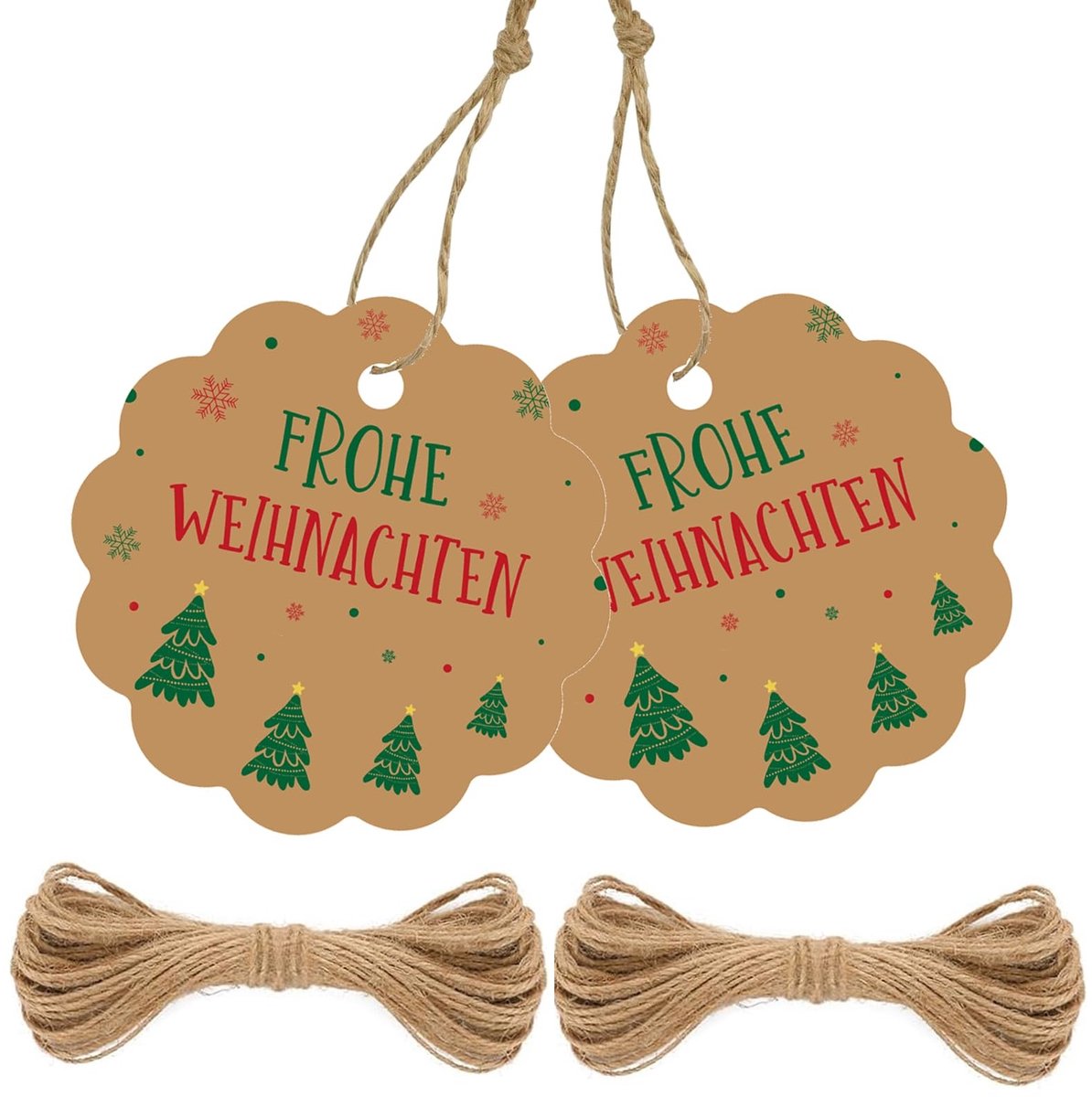 Dailygoods - Dailygoody - Kerst cadeauhangers - Vrolijk Kerst - 100 stuks - Bruin - Papieren kersthangers - Decoratie voor kerstcadeaus - 6 cm groot