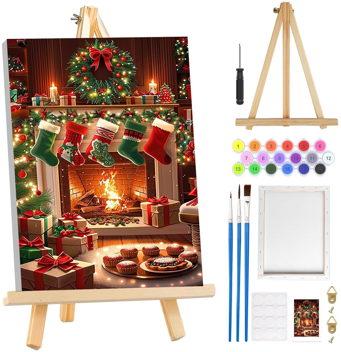 Dailygoods - Kerstverf op Nummer Kit voor Volwassenen met Frame