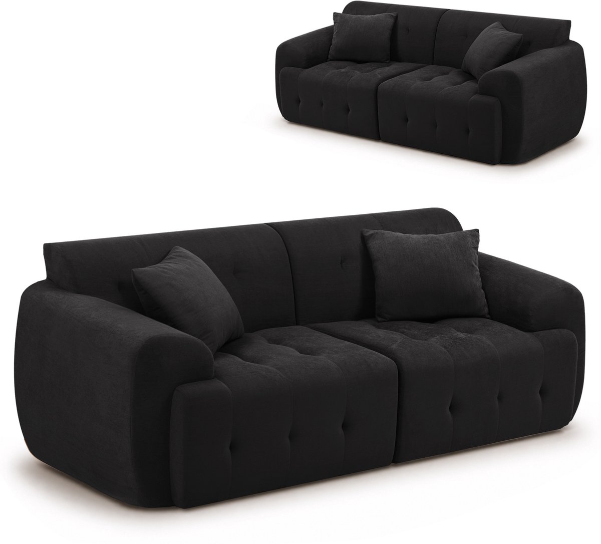 COMHOMA - 2-Zits Bank 180 cm - Modern Stoffen Design zonder Montage - Zwart
