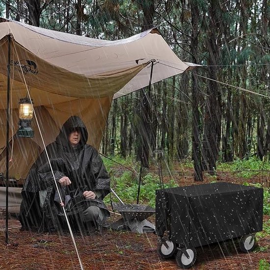 Handwagenhoes Met Trekkoord - Trolley Regenhoes - Trolleyhoes - Oxford - Opvouwbare Hoes Voor Buiten - Bolderkar Waterproof Cover - Waterdicht - UV-Bestendig - Geschikt Voor Kamperen, Tuinieren En Buitenactiviteiten - 97 X 51 X 56 Cm - Zwart — afbeelding 4