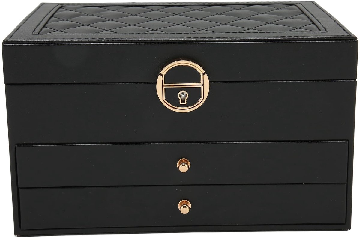 Dailygoods - Zwarte PU Lederen Sieradendoos met 2 Laden
