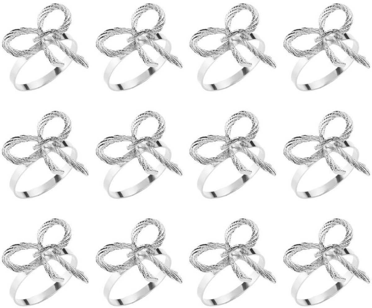 Dailygoods - 12 Stuks Zilveren Metalen Servetringen met Strik voor Elegante Tafeldecoraties