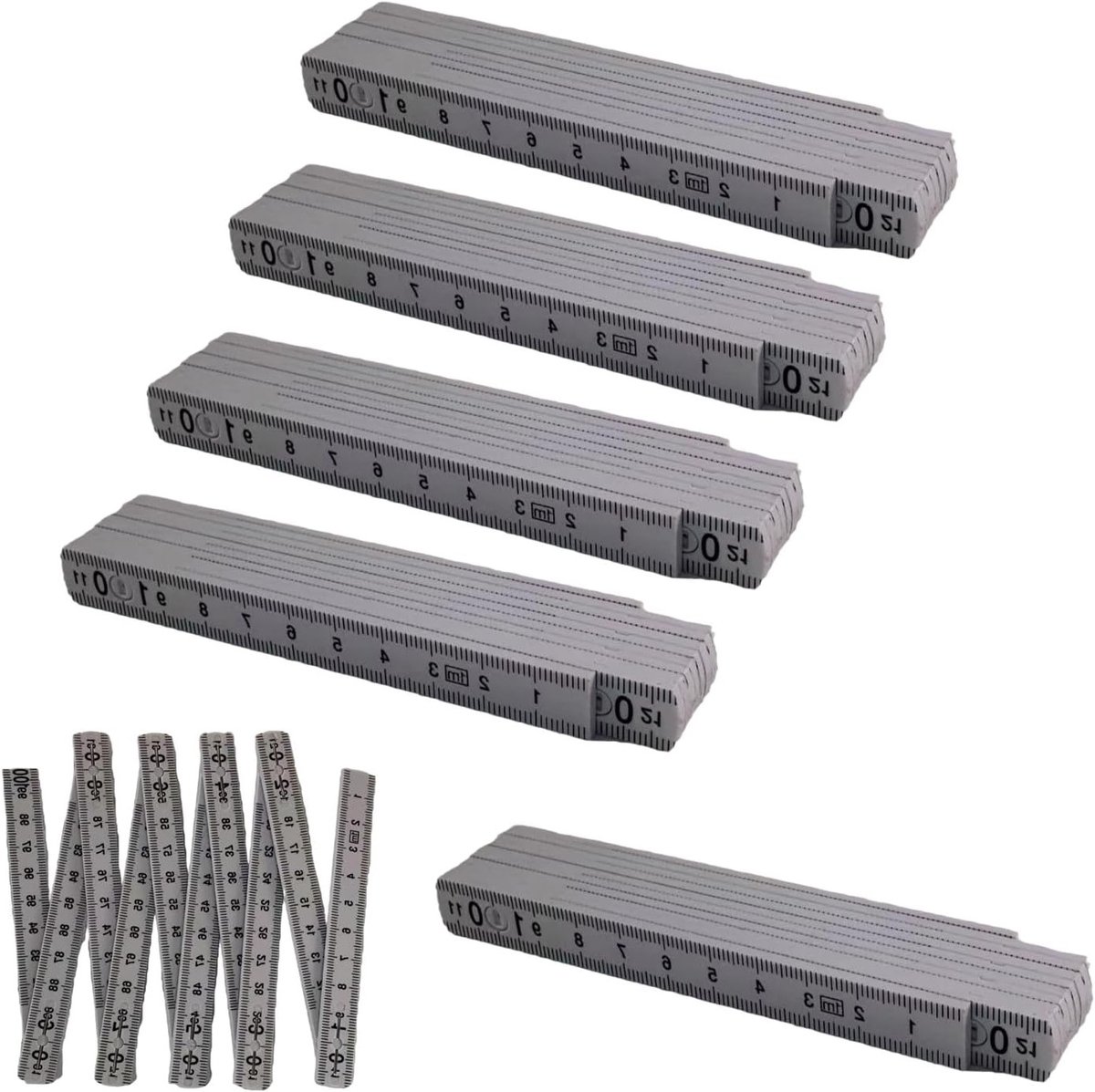 Set van 5 Flexibele Linialen, Vouwbare Meetlat voor Houtbewerking, Tegels Leggen en Precisie Metingen, Kunststof in Wit
