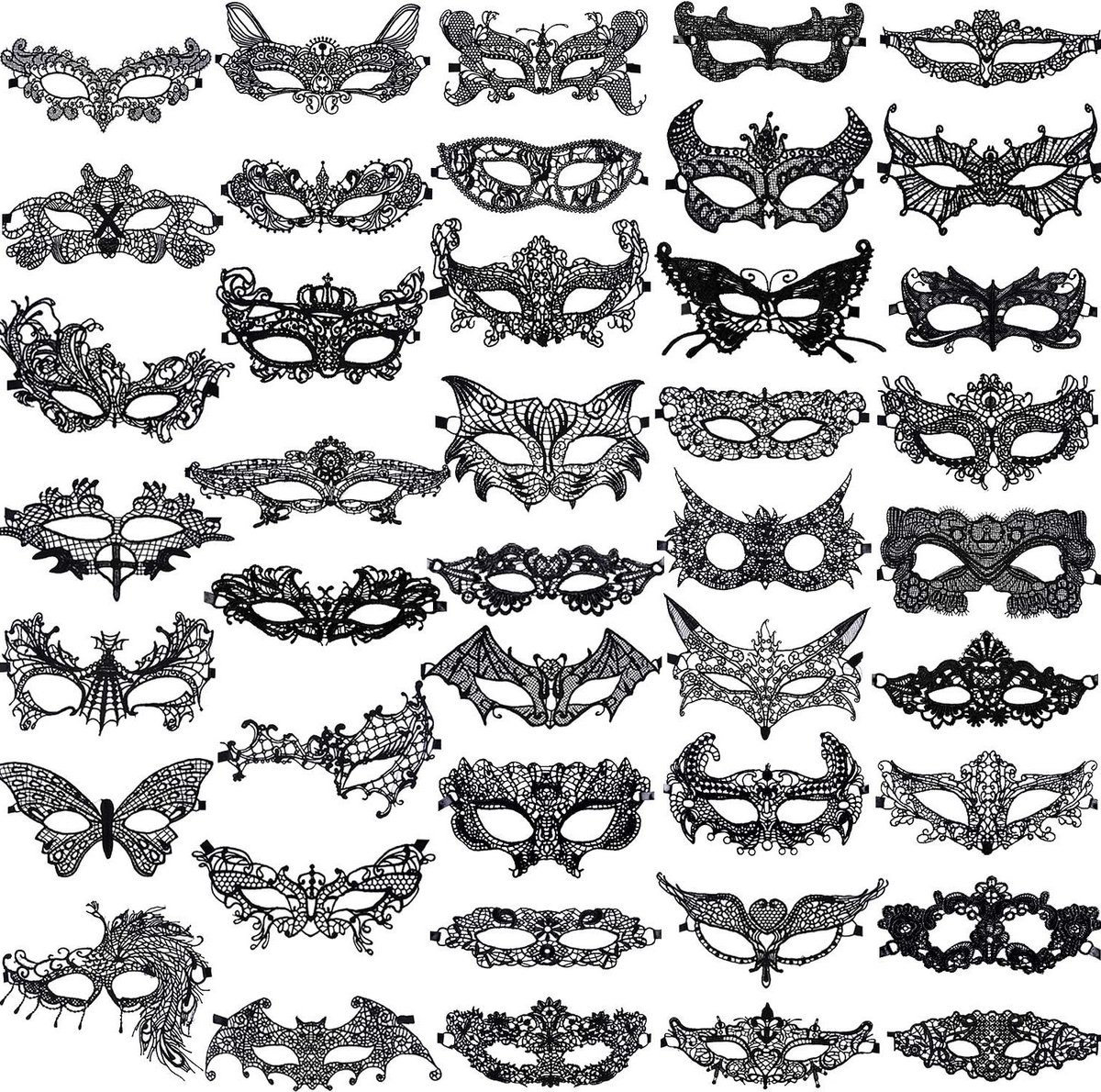 42 Stuks Zwarte Leren Maskers voor Vrouwen - Venetiaanse Maskers voor Gemaskerde Bals en Feesten
