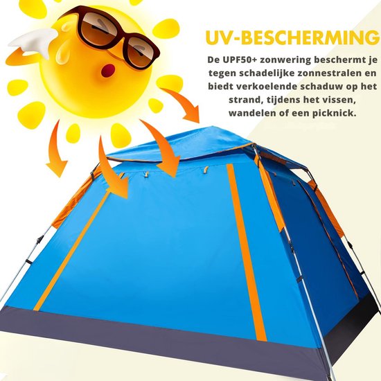 Webzon - Pop-up Tent 2-4 Personen - Automatische Waterdichte Kampeertent - Binnen 1 Minuut Opgezet - 210D Oxford - Met Muggengaas, Ventilatie & Draagtas - Voor Camping, Festival & Strand - Blauw — afbeelding 4