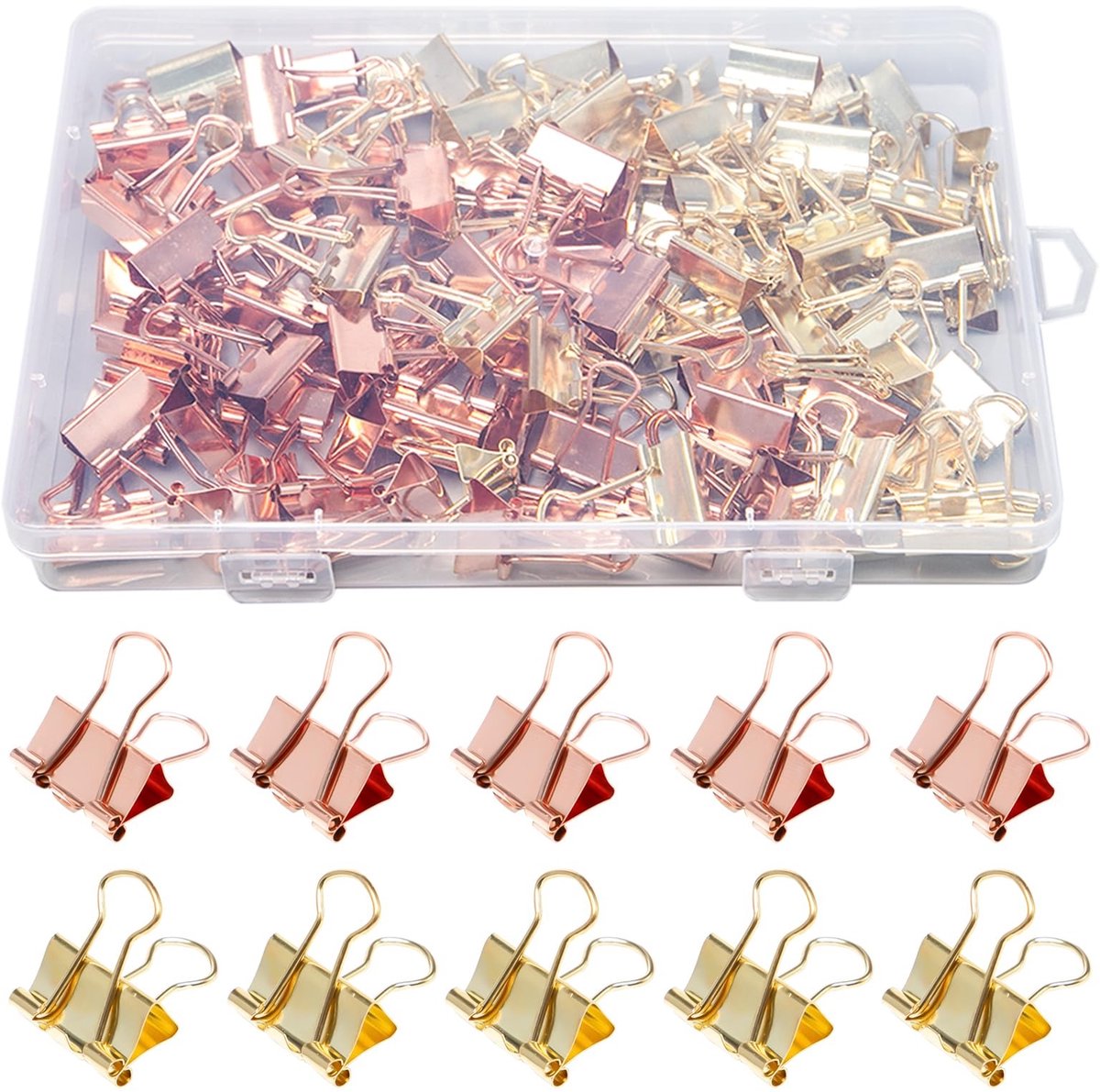 Dailygoody - 100 stuks clips - multifunctionele binder - goud en roségoud - paperclips - geschikt voor documenten - metaal