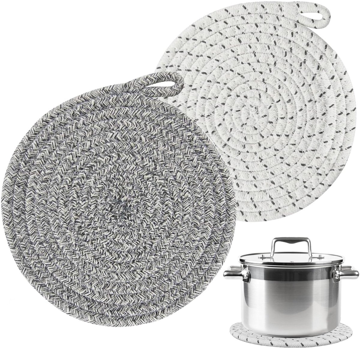 Dailygoody - Pannenonderzetters - Hittebestendig - 2 stuks - Grijs en Wit - Onderzetters voor Potten - Ideaal voor Keuken en Kantoor