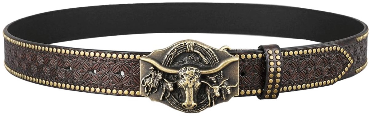 Dailygoody - Western Cowboy Belt - Retro riem voor heren - Bruin - Hip Hop Trend - Persoonlijkheidsriem - Geschikt voor dagelijks gebruik - 47.3 inch