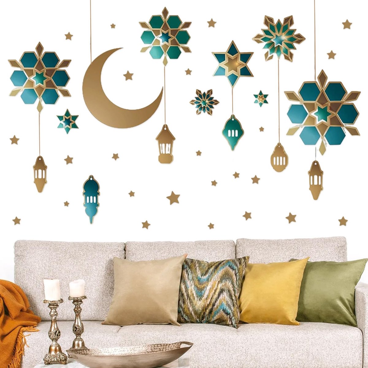 Dailygoody - Ramadan-stickers - Wanddecoratie voor Eid Mubarak - Duurzaam PVC - Muurstickers voor binnen - Kleur zoals afgebeeld