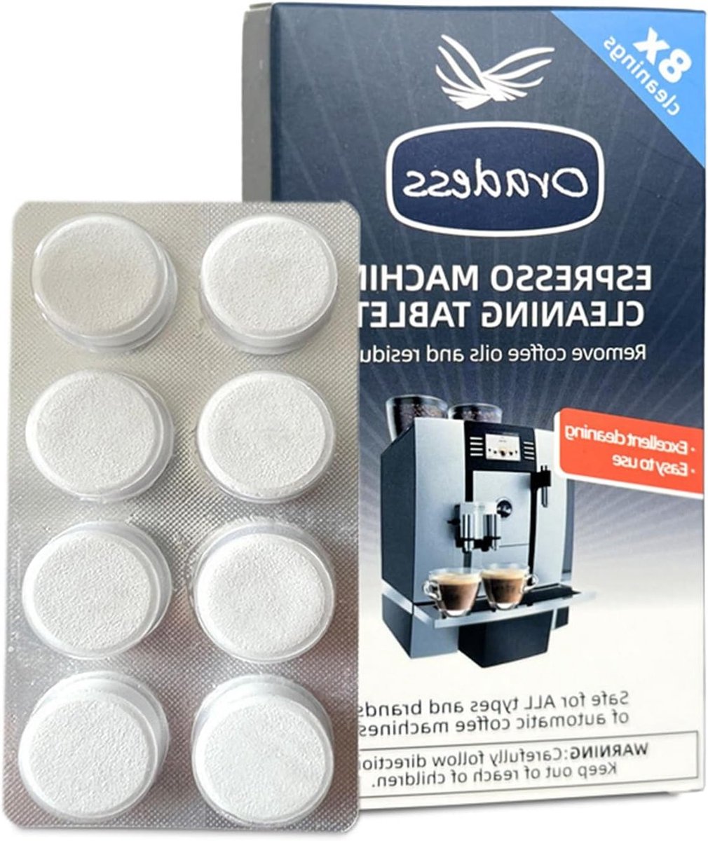 Reinigingstabletten voor koffiemachines (8 stuks) - Verwijdert koffieolie en vetresten, ideaal voor automatische machines en onderhoud.