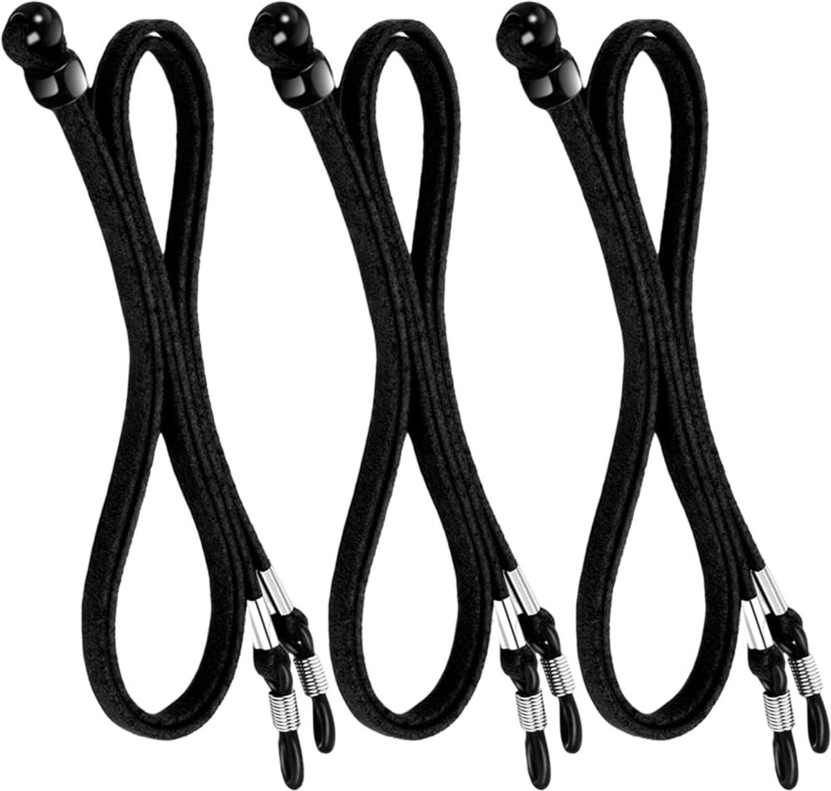 3-delige Universele Zwarte Brilkoord - Lederen Brilketting Lanyard, Antislip Brilriem, Verstelbaar Brillenkoord voor Mannen en Vrouwen, Ideaal voor Dagelijks Gebruik en Activiteiten