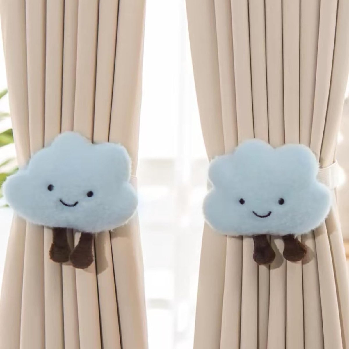 Set van 2 Gordijnclips met Strik, Schattige Wolken Gordijnhouders, Decoratieve Gordijnbinders voor Kinderkamer en Babykamer