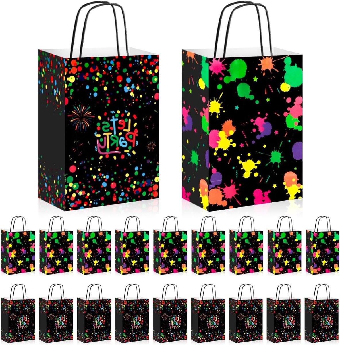 Allecta - Glow Neon Party papieren zakjes voor kinderverjaardag en carnaval - 20 stuks