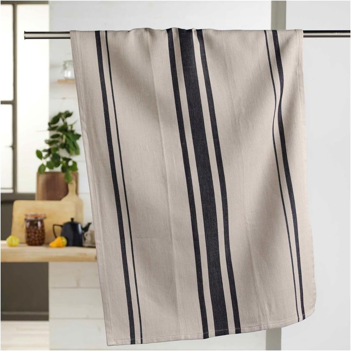 Set van 3 Beige Keukenhanddoeken van 100% Katoen - Gestreepte Theedoeken voor Droogdoeken en Keukengebruik