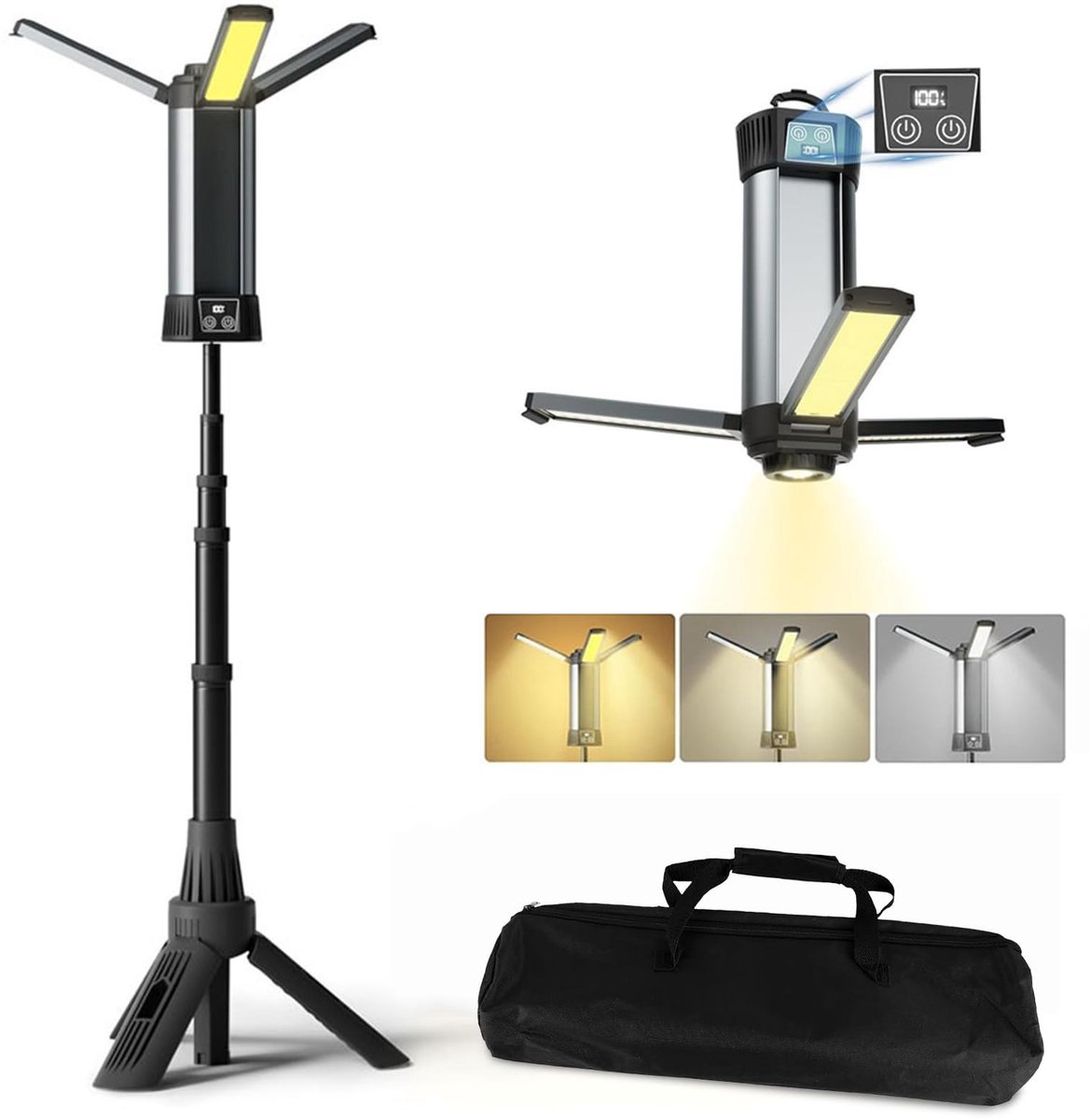 Dailygoody - OmGoods - Dailygoody - Campinglamp met Dimbare Kleurtemperaturen - Oplaadbare Draadloze Werklamp - Superhelder Zoeklicht - 6000mAh Accu - Geschikt voor Kamperen..