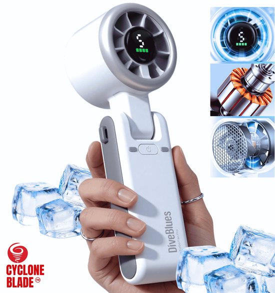 High-Speed Handventilator Diveblues JetForce CYCLONE | Krachtige 10 m/s airflow | USB-C opladen | 12 uur batterijduur | 5 snelheden