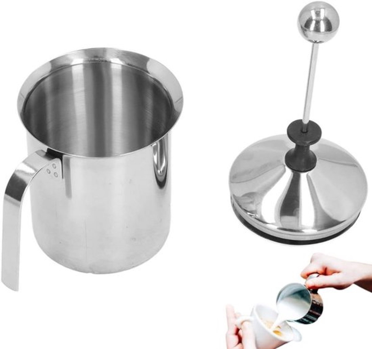 800ML Handmatige Melkschuimer - Dubbellaags RVS Melkopschuimer voor Cappuccino en Latte