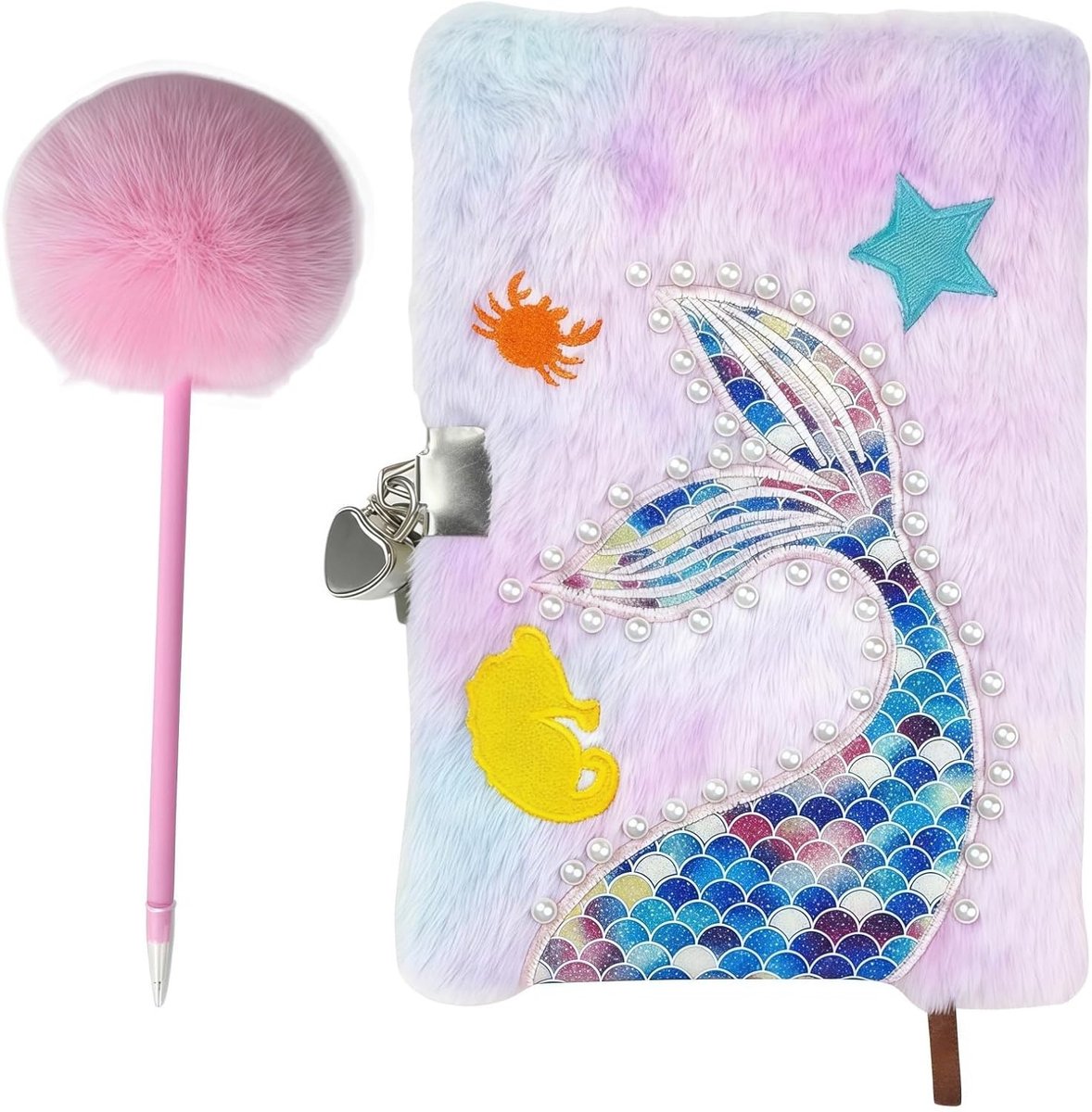 Geheime Dagboek met Slot en Pluche Pen Set, Zeemeermin Notitieboekje voor School, Reizen en Creatieve Projecten