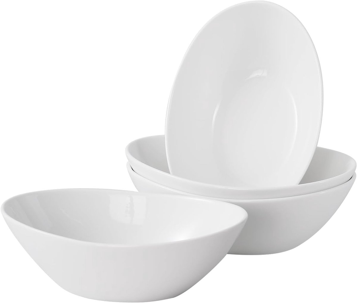 Set van 4 Witte Porseleinen Saladeschalen van 1.1 Liter voor Pasta, Soep en Dessert, Magnetron- en Vaatwasserbestendig, Ovaal Vorm 22.9 x 16.5 x 7.5 cm