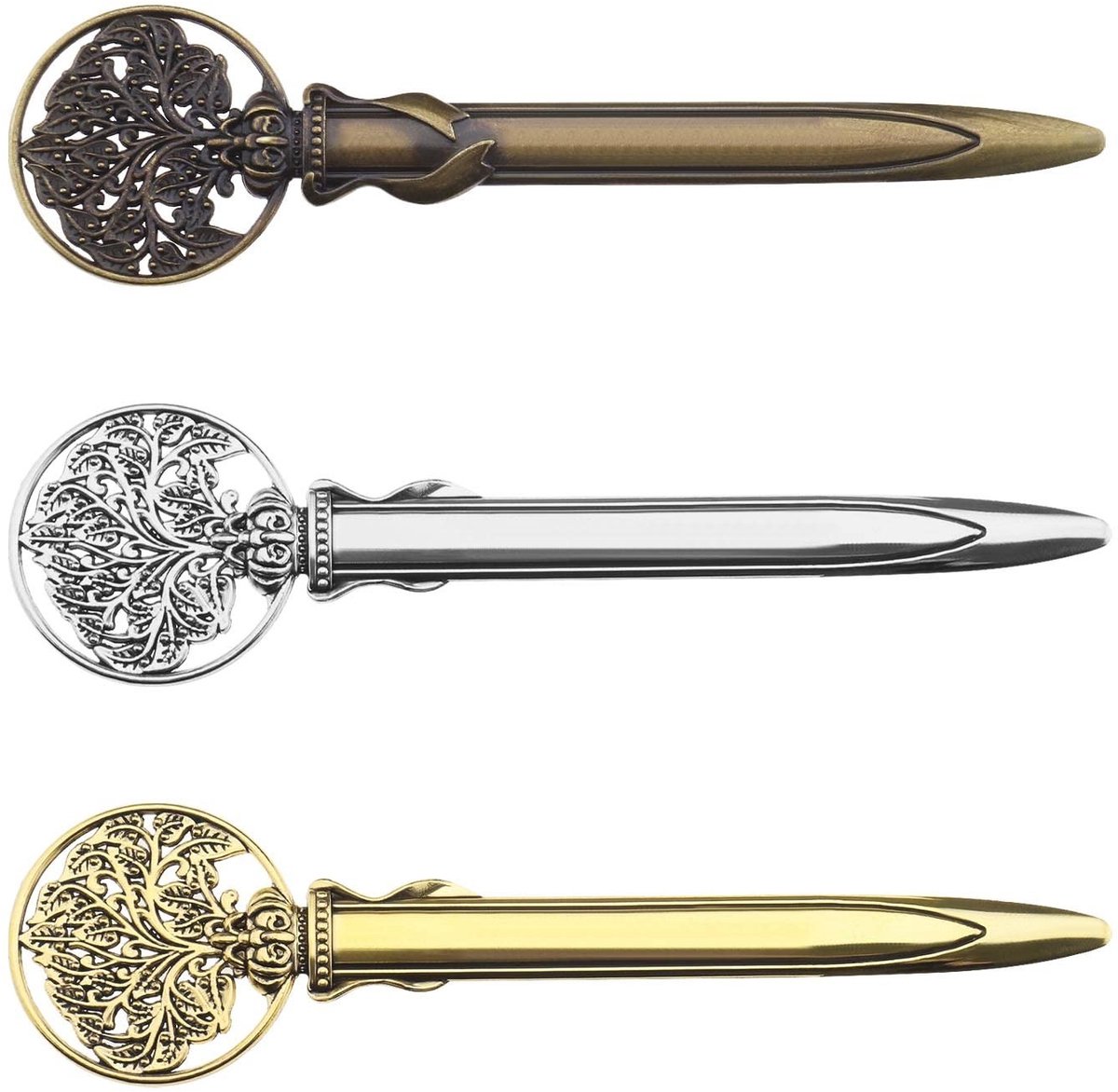 Dailygoods - Set van 3 Retro Briefopeners in Zilver, Goud en Brons