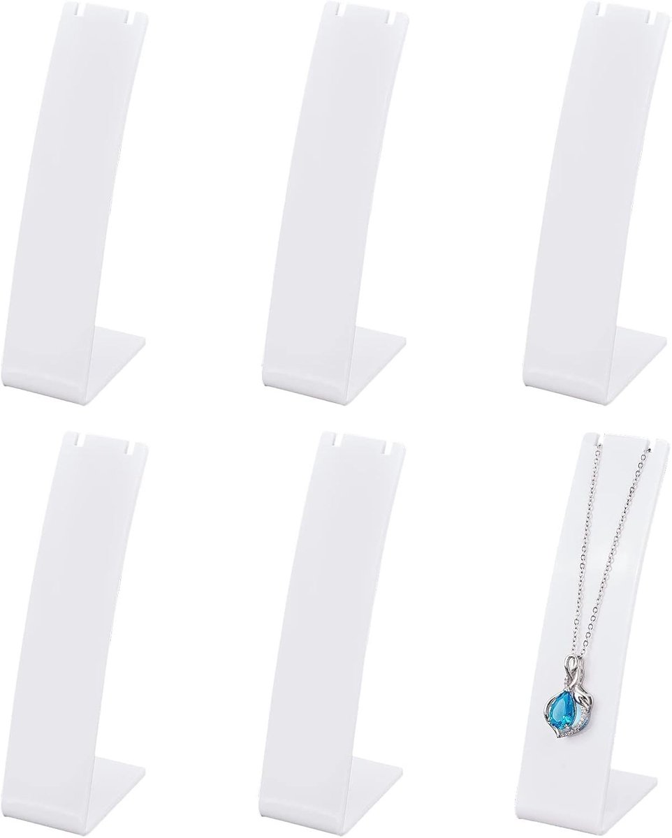 Dailygoods - Dailygoody - Acryl Ketting Houder - Sieraden Organizer - Duurzaam en Stabiel - Wit - Oorbeldisplay - Perfect voor Juwelier Winkels - 6 Stuks
